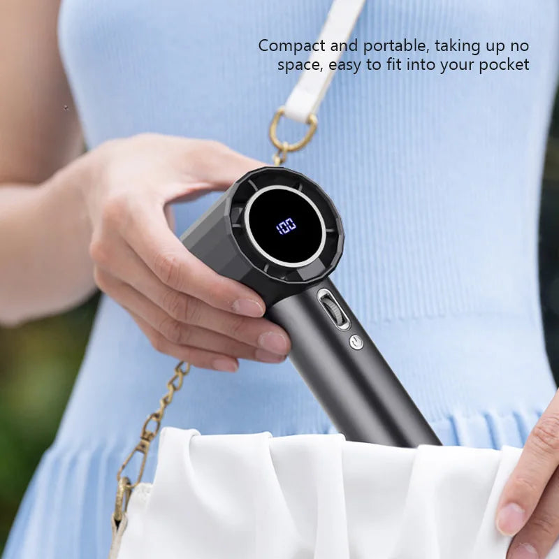 Portable Handheld Fan 100-Speed Turbo Home Electric Fan Bladeless Mini Outdoor USB Digital Display Small Camping Fans Air Cooler