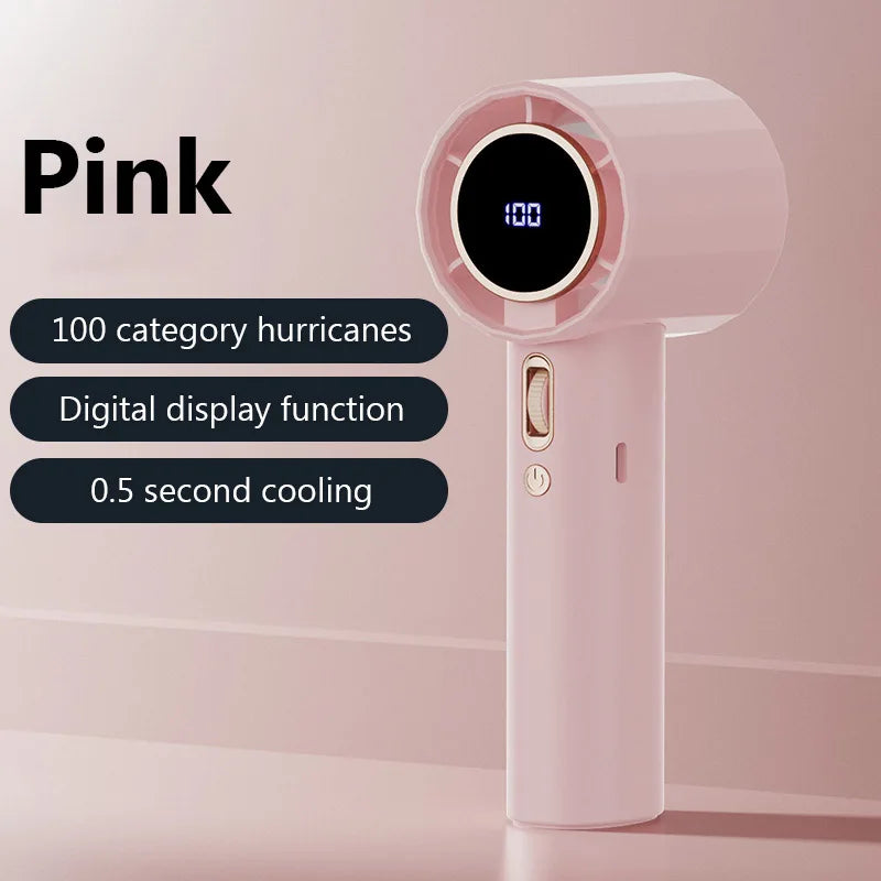 Portable Handheld Fan 100-Speed Turbo Home Electric Fan Bladeless Mini Outdoor USB Digital Display Small Camping Fans Air Cooler