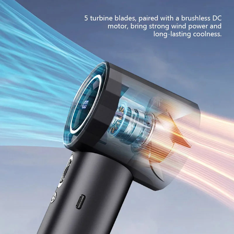 Portable Handheld Fan 100-Speed Turbo Home Electric Fan Bladeless Mini Outdoor USB Digital Display Small Camping Fans Air Cooler