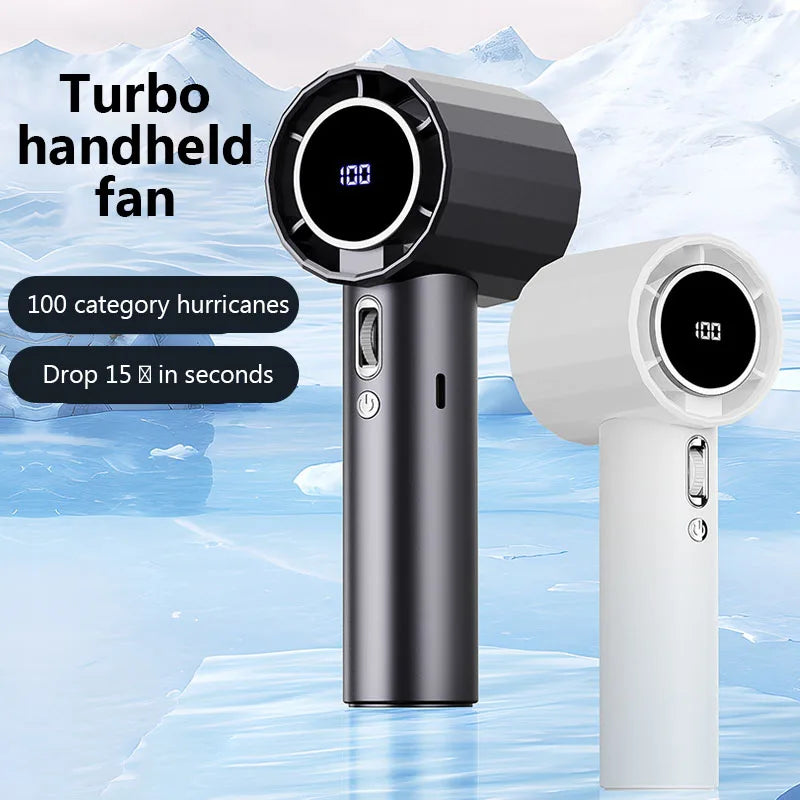 Portable Handheld Fan 100-Speed Turbo Home Electric Fan Bladeless Mini Outdoor USB Digital Display Small Camping Fans Air Cooler