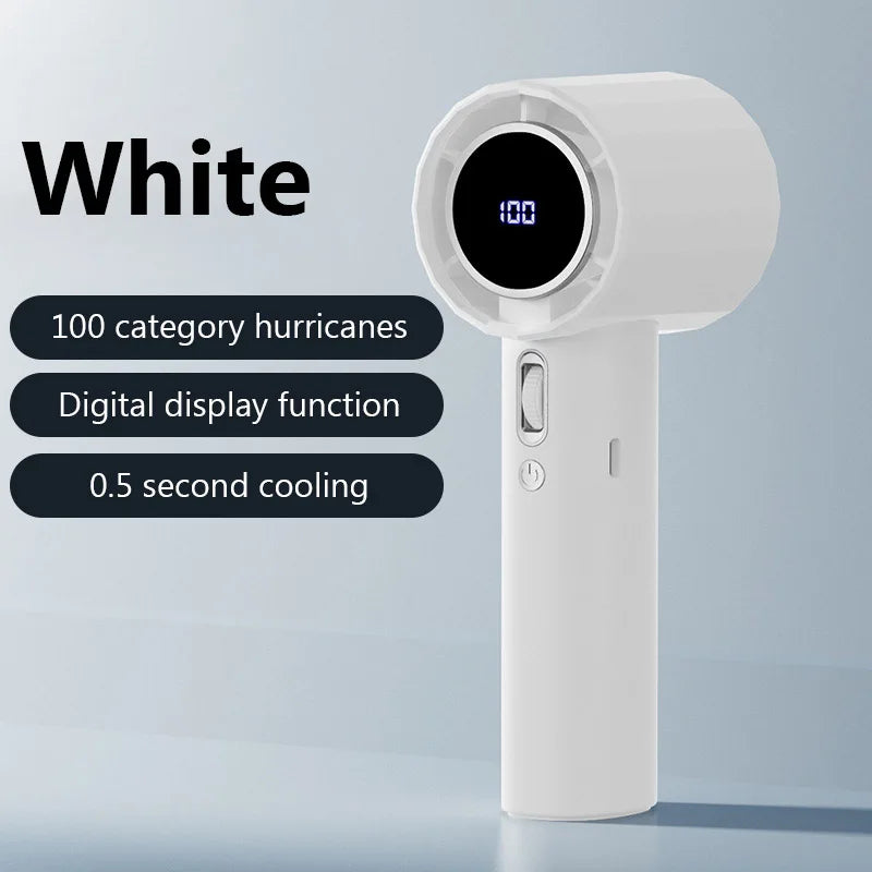 Portable Handheld Fan 100-Speed Turbo Home Electric Fan Bladeless Mini Outdoor USB Digital Display Small Camping Fans Air Cooler